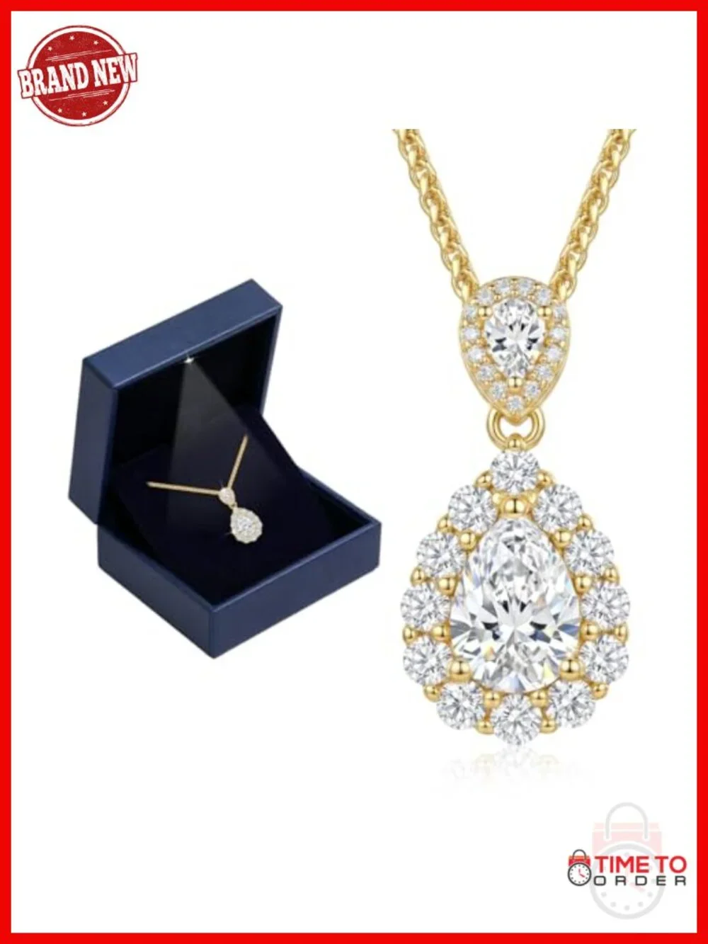 1.5ct Moissanite S925 Sterling Silver 18K Gold Plated Teardrop Pendant Necklace